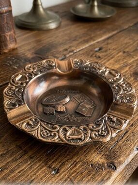 Vintage Fabulous Las Vegas Bronze Metal Ashtray